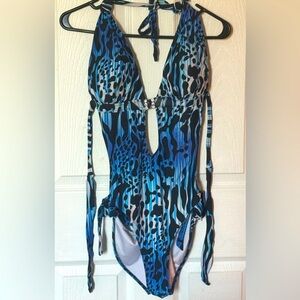 Blue Cheetah One Piece, Sexy, Bathing Suit